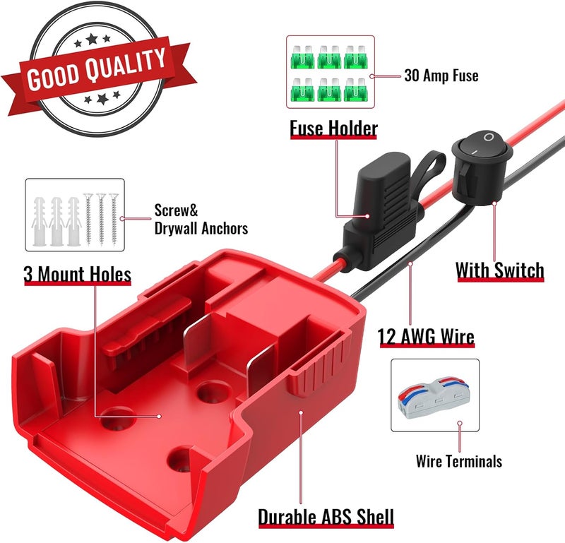 Azocek 3 Packs Power Wheel Adapter Compatible with Milwaukee 18V Battery Adapter Power Wheel Battery Converter Kit with Fuse & Switch & Wire Terminals & 12 AWG Wire for DIY RC Car Robotics - Image 2